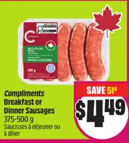 Chalo FreshCo Compliments Breakfast or Dinner Sausages 375-500 g offer