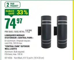 BMR LUMINAIRES MURAUX D'EXTÉRIEUR  CENTRAL PARK  offer