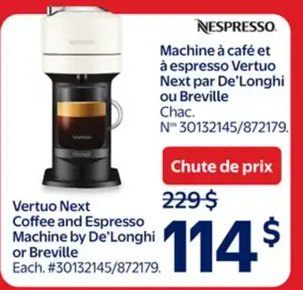 Walmart Vertuo Next Coffee and Espresso Machine by De'Longhi or Breville offer