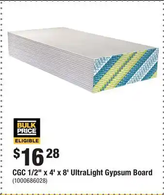 Home Depot CGC 1/2 x 4' x 8' UltraLight Gypsum Board offer