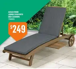 Canac ACACIA WOOD LOUNGE CHAIR WITH GREY CUSHIONS offer