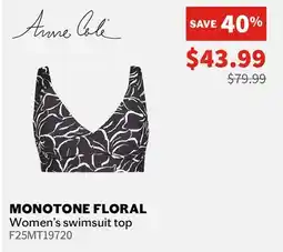 Sports Experts ANNE COLE Monotone Floral Women's swimsuit top offer