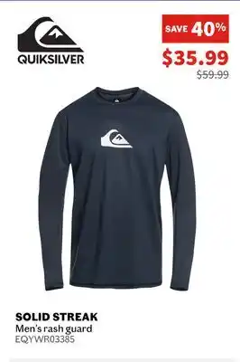 Sports Experts QUIKSILVER Solid Streak Men's rash guard offer