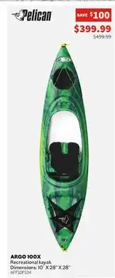 Atmosphere PELICAN Argo 100X Recreational kayak Dimensions: 10' X 28 X 28 offer