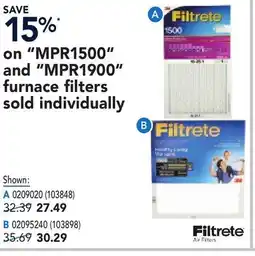 RONA FILTRETE on MPR1500 and MPR1900 furnace filters sold individually offer
