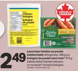 L'Intermarché SAUCISSES FUMÉES AU POULET ZABIHA HALAL RÉFRIGÉRÉES, 450 G OU BOLOGNE DE POULET SANS NOM , 375 G offer