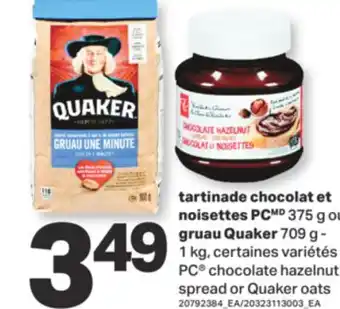 L'Intermarché TARTINADE CHOCOLAT ET NOISETTES PC 375 G OU GRUAU QUAKER, 709 G-1 KG offer