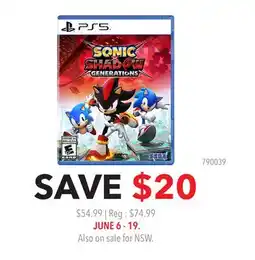 GameStop SONIC SHADOW GENERATIONS offer