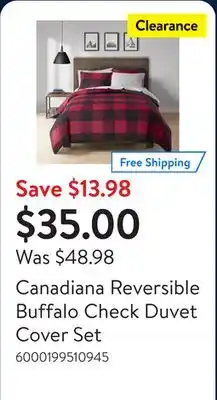 Walmart Canadiana Reversible Buffalo Check Duvet Cover Set offer