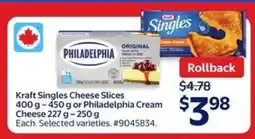 Walmart Kraft Singles Cheese Slices or Philadelphia Cream Cheese offer
