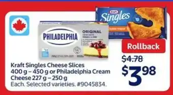 Walmart Kraft Singles Cheese Slices or Philadelphia Cream Cheese offer