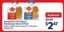 Walmart Dempster's Hot Dog or Hamburger Buns 8-Pack offer