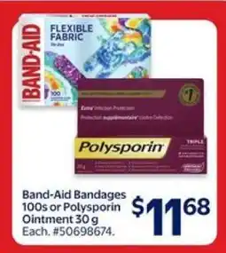 Walmart Band-Aid Bandages 100s or Polysporin Ointment 30g offer