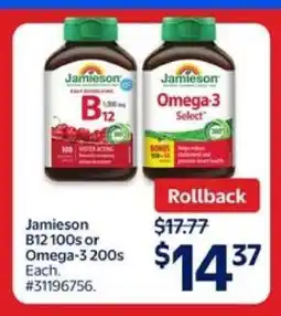 Walmart Jamieson B12 100s or Omega-3 200s offer