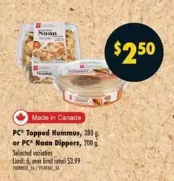 No Frills PC Topped Hummus or PC Naan Dippers offer