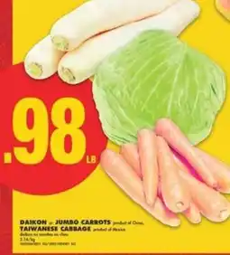 No Frills DAIKON or JUMBO CARROTS, TAIWANESE CABBAGE offer