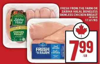 Food Basics Fresh from the Farm or Zabiha Halal Boneless Skinless Chicken Breast offer