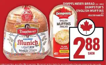 Food Basics Dimpflmeier Bread & Dempster's English Muffins offer