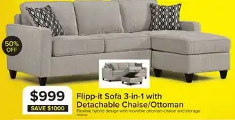 Leon's Flipp-it Sofa with Reversible Chaise/Ottoman - Platinum offer