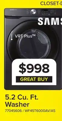 Leon's Samsung Black Stainless Steel Front-Load Washer with Self Clean+ (5.2 cu. ft.) - WF45T6000AV/A5 offer