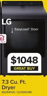 Leon's LG Matte Black Electric Dryer with EasyLoad Door (7.3 cu.ft) - DLE8400BE offer