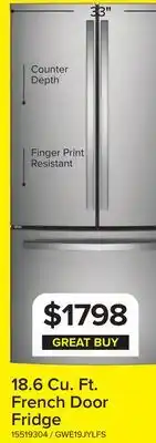 Leon's GE Fingerprint Resistant 33 Counter-Depth French-Door Refrigerator (18.6 Cu.Ft.)- GWE19JYLFS offer