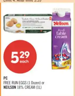 Shoppers Drug Mart PC FREE RUN EGGS (1 Dozen) or NEILSON 18% CREAM (1L) offer