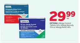 Rexall OPTION + Allergy Control Tablets 50' s, Allergy Remedy 72' s or Allergy Relief 48' s offer