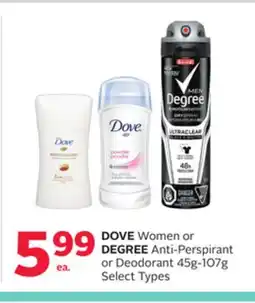Rexall DOVE Women or DEGREE Anti-Perspirant or Deodorant offer