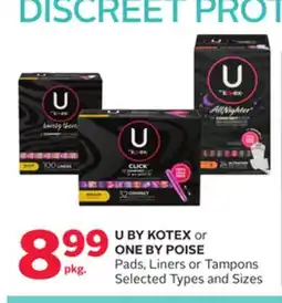 Rexall U BY KOTEX or ONE BY POISE Pads, Liners or Tampons offer