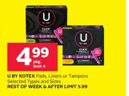 Rexall U BY KOTEX Pads, Liners or Tampons offer