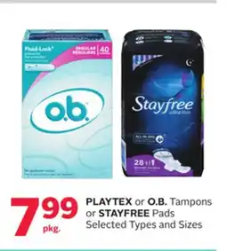 Rexall PLAYTEX or O. B. Tampons or STAYFREE Pads offer