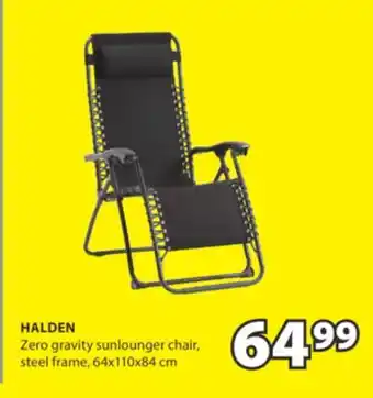 JYSK HALDEN Zero gravity sunlounger chair offer