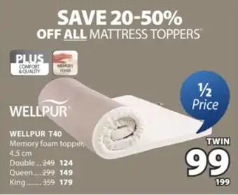 JYSK WELLPUR T40 Memory foam topper offer