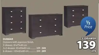 JYSK DUNBAR Dressers 3-drawer offer