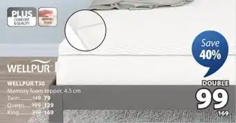 JYSK WELLPUR T30 Memory foam topper offer