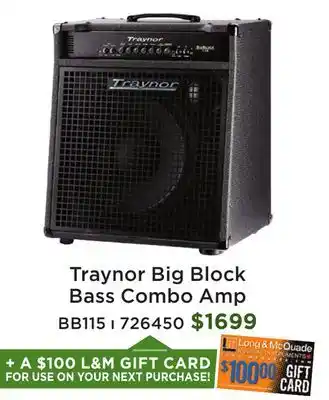 Long & McQuade Traynor Big Block Bass Combo Amp offer