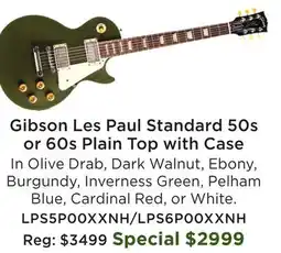 Long & McQuade Gibson Les Paul Standard 50s or 60s Plain Top with Case offer
