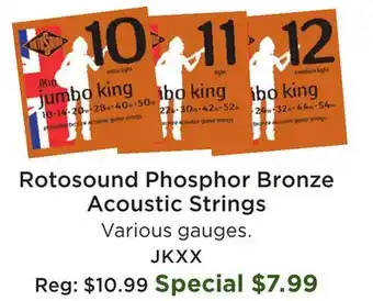 Long & McQuade Rotosound Phosphor Bronze Acoustic Strings offer
