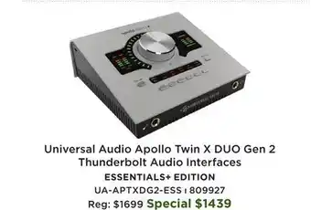 Long & McQuade Apollo Twin X DUO Gen 2 Thunderbolt Audio Interface - Essentials+ Edition offer