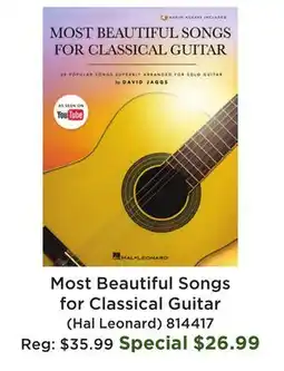 Long & McQuade Most Beautiful Songs for Classical Guitar - Jaggs - Guitar - Book/Audio Online offer