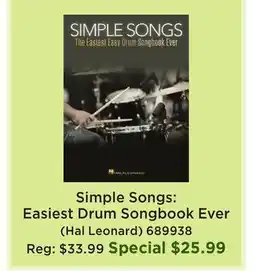 Long & McQuade Simple Songs: The Easiest Easy Drum Songbook Ever - Drum Set - Book offer