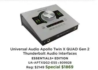 Long & McQuade Universal Audio Apollo Twin X QUAD Gen 2 Thunderbolt Audio Interfaces offer