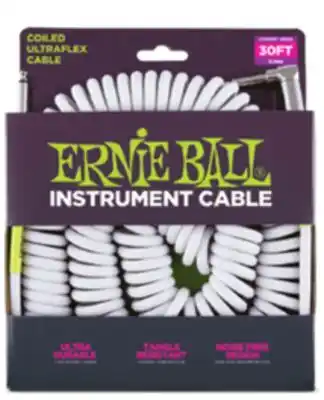 Long & McQuade 30' Coiled Straight/Angle Instrument Cable - White offer