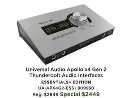Long & McQuade Universal Audio Apollo x4 Gen 2 Thunderbolt Audio Interfaces ESSENTIALS+ EDITION offer