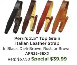 Long & McQuade 2.5'' Top Grain Italian Leather Guitar Strap - Black offer