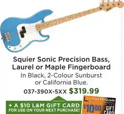Long & McQuade Squier Sonic Precision Bass, Laurel or Maple Fingerboard offer