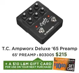 Long & McQuade Combo Deluxe 65' Twin-Channel Preamp offer