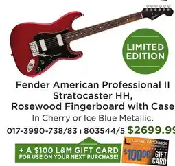 Long & McQuade American Professional II Stratocaster HH, Rosewood Fingerboard - Crimson Transparent offer