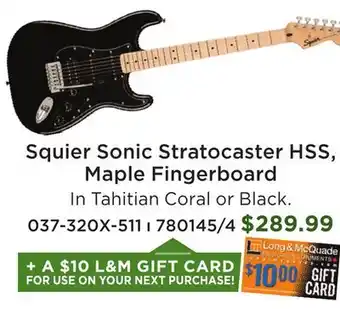 Long & McQuade Sonic Stratocaster HSS, Maple Fingerboard - Tahitian Coral offer